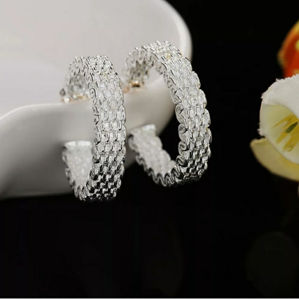 FINAL SALE Luxury .925 Mesh Design Hoop Earrings